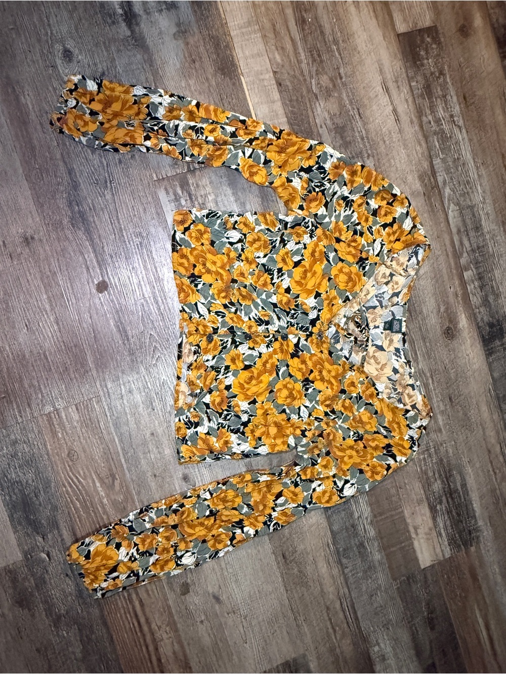 wild fable Mustard Yellow Floral Long-Sleeve Crop Top